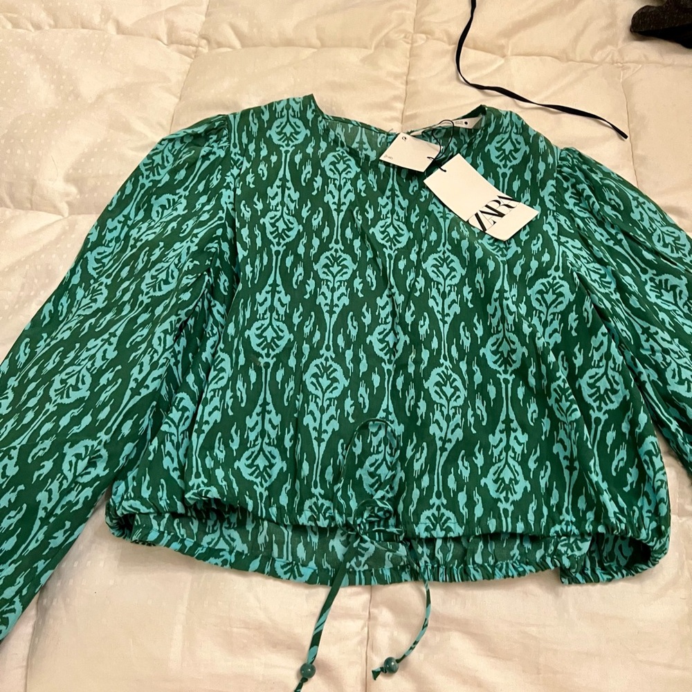 Zara Green Patterned Women's Top